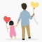 Father and Daughter Holding Hands, Cartoon Vector