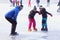 Father daughter ice skate lessons, wintertime, Netherlands