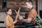 Father with daughter in the kitchen. Life style photography. Home kitchen