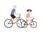 Father and daughter riding bicycles. Little girl and her dad on bikes. Parent and child performing outdoor activity