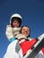 Father and daughter skiing