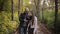 Father and daughter a teenager walking in the autumn Park.