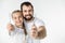 Father and daughter with toothbrushes