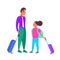Father and daughter tourists carrying suitcases stylish family with baggage vacation travel concept white background