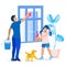 Father and Daughter Wash Window Together Cartoon