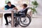 Father and disabled son in education concept