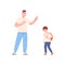 Father discipline kid. Cartoon strict dad scold on cry son, parent rebuke shouting child, family conflict parents and