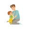 Father embracing his son, dad hugging his child, happy parenting concept vector Illustration on a white background