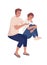 Father embracing son shoulders semi flat color vector characters