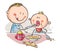 Father feeding baby, colorful cartoon vector illustration