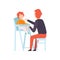 Father Feeding Baby Who is Sitting in Highchair, Parent Taking Care of His Child Vector Illustration