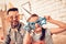 Father and Girl in Decorative Glasses in Apartment