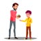 Father Gives Money From His Purse To His Son Vector. Isolated Illustration