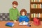 Father Helping His Daughter Doing Homework Illustration