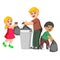 Father and his kids to throw away garbage