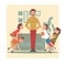 Father and His Mischievous Children, Happy Kids Having Fun at Home, Naughty, Rowdy Children, Bad Child Behavior Vector