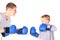 Father and his son is boxing with boxing gloves