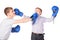 Father and his son is boxing with boxing gloves