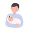 Father hold little sleeping child. Dad with baby. Man nurse toddler. Parenting character