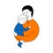 A father holds his son in his arms. Doodle vector illustration on a white background.