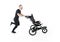 A father jogging with a baby stroller