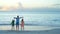 Father and kids enjoying beach summer tropical vacation. SLOW MOTION