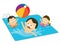 Father and kids playing in a pool (Hispanic)