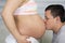 Father Kisses The Pregnant Tummy Of His Wife