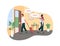 Father leaving wife and child 2D vector web banner, poster