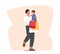 Father with Little Son on Hands Holding Colorful Paper Bags. Family Weekend Shopping, Purchase. Happy Dad with Child