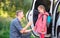 Father meeting little girl after classes