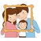 Father, mother and child hold a wooden photo frame.