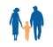 Father and mother figure holding hands with child. Mom with dad and son. Vector illustration for concepts of family