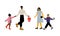 Father and Mother Holding Hand of Their Son and Daughter Bringing Them to School in the Morning Vector Set