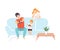 Father, Mother and Son Sitting on Sofa and Playing Video Games Together, Family Everyday Life at Home Vector
