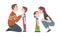 Father and Mother Talking to Their Son and Daughter Supporting Vector Illustration Set