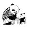 Father panda in black and white t-shirt feeding his little son p