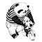 Father panda in black and white t-shirt is teaching cycling by b