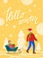Father Rides Kid on Sled, Hello Winter Postcard