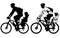 father riding a toddler in bicycle baby seat silhouette and sketch