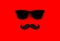 Father`s day concept. Hipster black sunglasses and funny moustache on red background