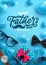 Father`s Day Sale poster with flatlay of Glasses,Necktie,Watch and Gifts for dad.Greetings and presents for Father`s Day.Promoti