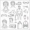 Father\\\'s Day Set Line Icon. Contains such Icons as Mustache, tie, shirt, handshake. AI generated