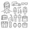 Father\\\'s Day Set Line Icon. Contains such Icons as Mustache, tie, shirt, handshake. AI generated