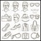 Father\\\'s Day Set Line Icon. Contains such Icons as Mustache, tie, shirt, handshake. AI generated