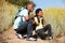 Father and son on country hike