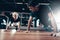 Father And Son Are Doing Push Ups In The Gym.