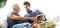 Father and son family time together at home concept. Happy old father and son sitting together and looking photos while