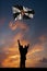 Father with son and the flag of Ceuta