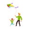 Father and son flying a kite - family bonding time activity.